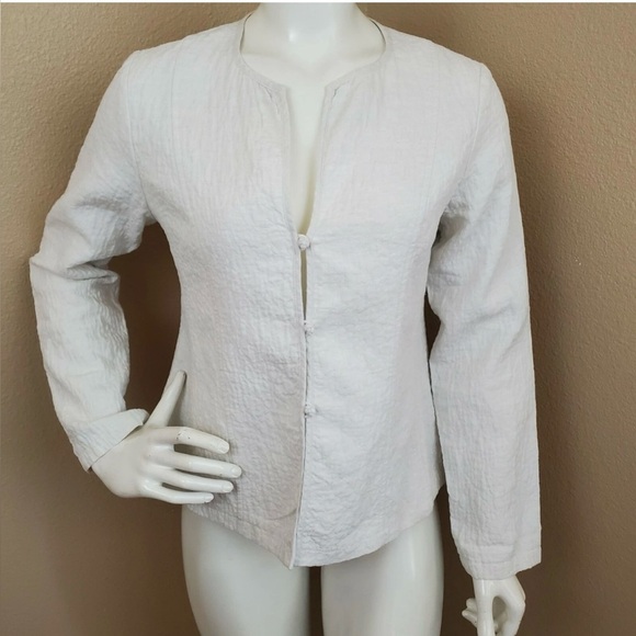 Eileen Fisher cotton linen blend textured light jacket in oatmeal Large EUC - Picture 2 of 10